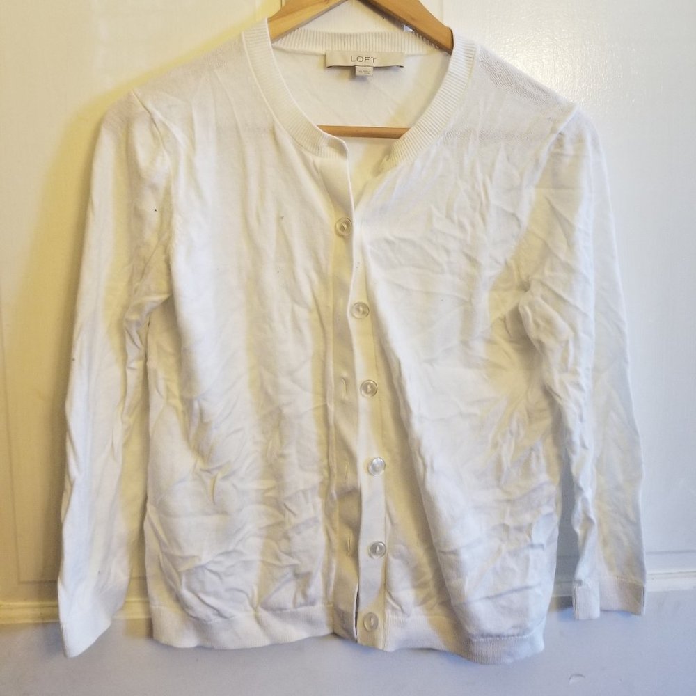 Loft white cardigan 3/4 sleeve